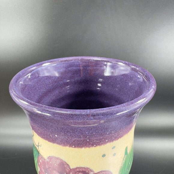 Studio Art Pottery Hand Made Goblets Drinking Wine Glasses Signed Purple Grapes - Picture 8 of 16